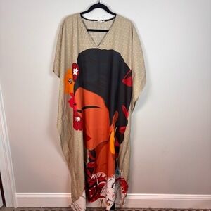 Gypsie Blu Womens Beige Tribal Long Kaftan Dress One Size Fits All